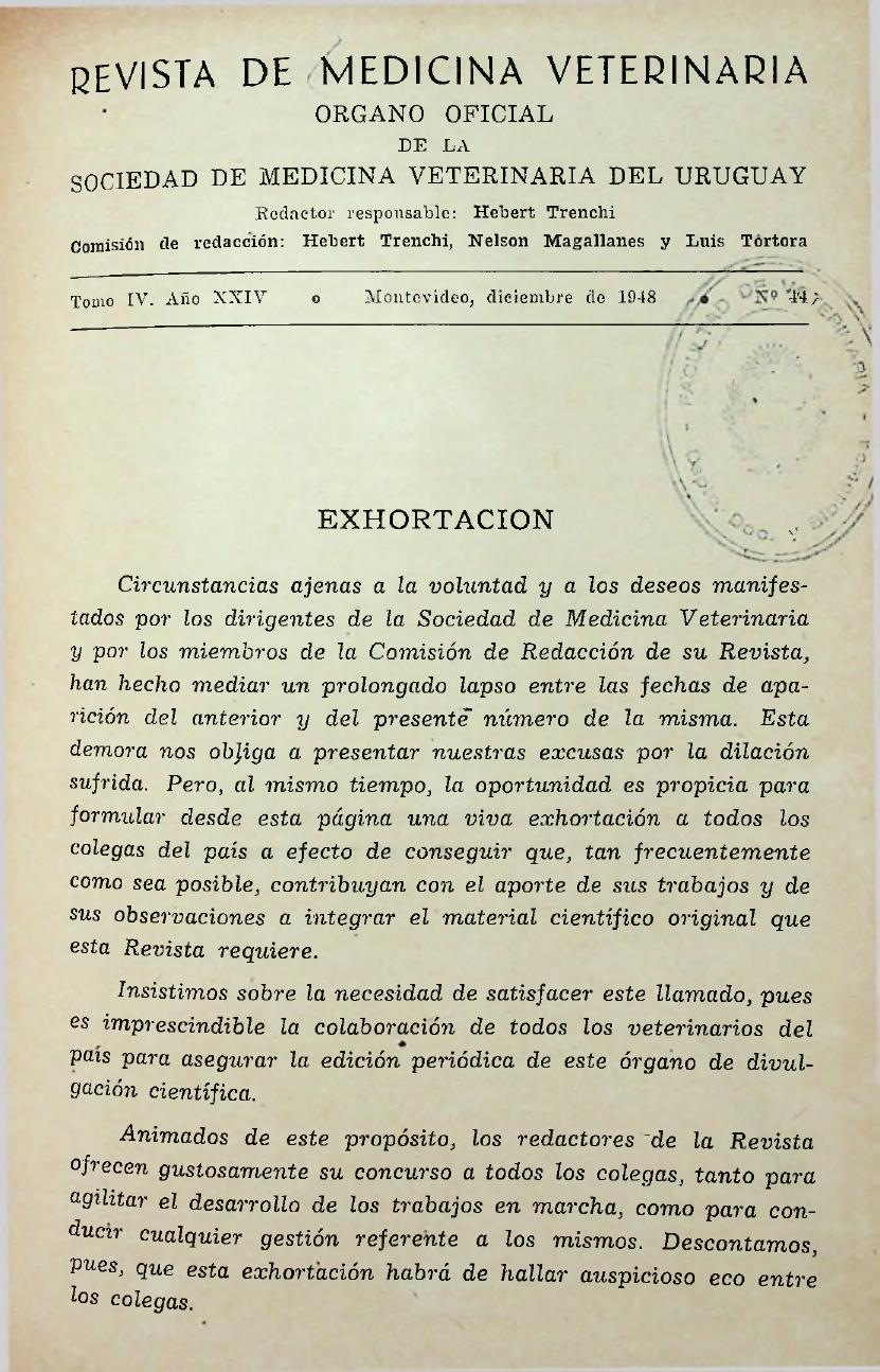 					Ver Vol. 4 Núm. 44 (1948): Revista de Medicina Veterinaria
				